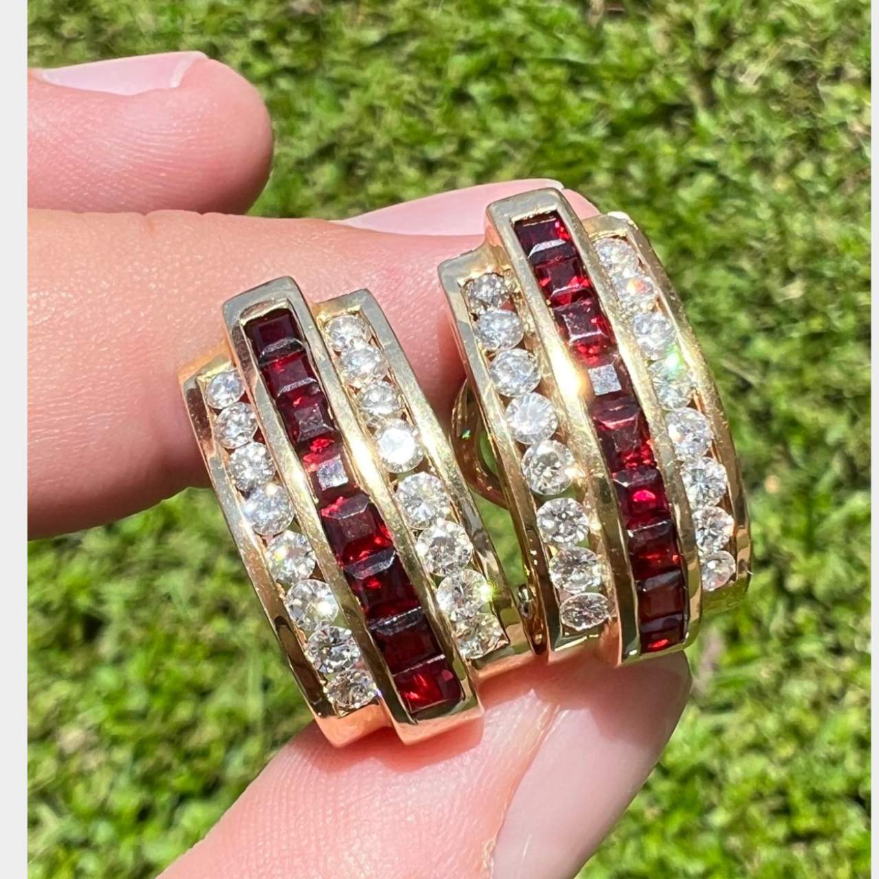 18K Yellow Gold Ruby & Diamond Earrings