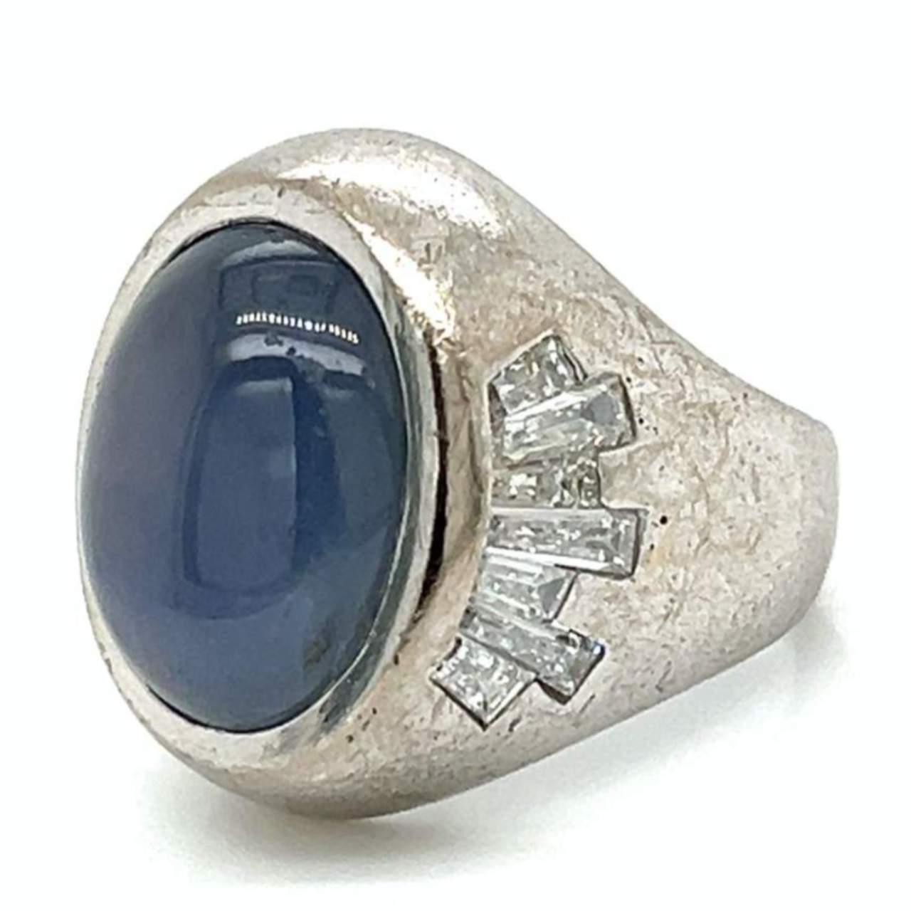Art Deco Platinum 15.00 Ct. Star Sapphire & Diamond Ring