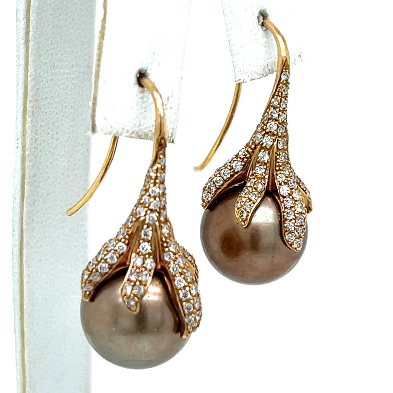 18K Rose Gold South Seal Pearl & Diamond Earrings