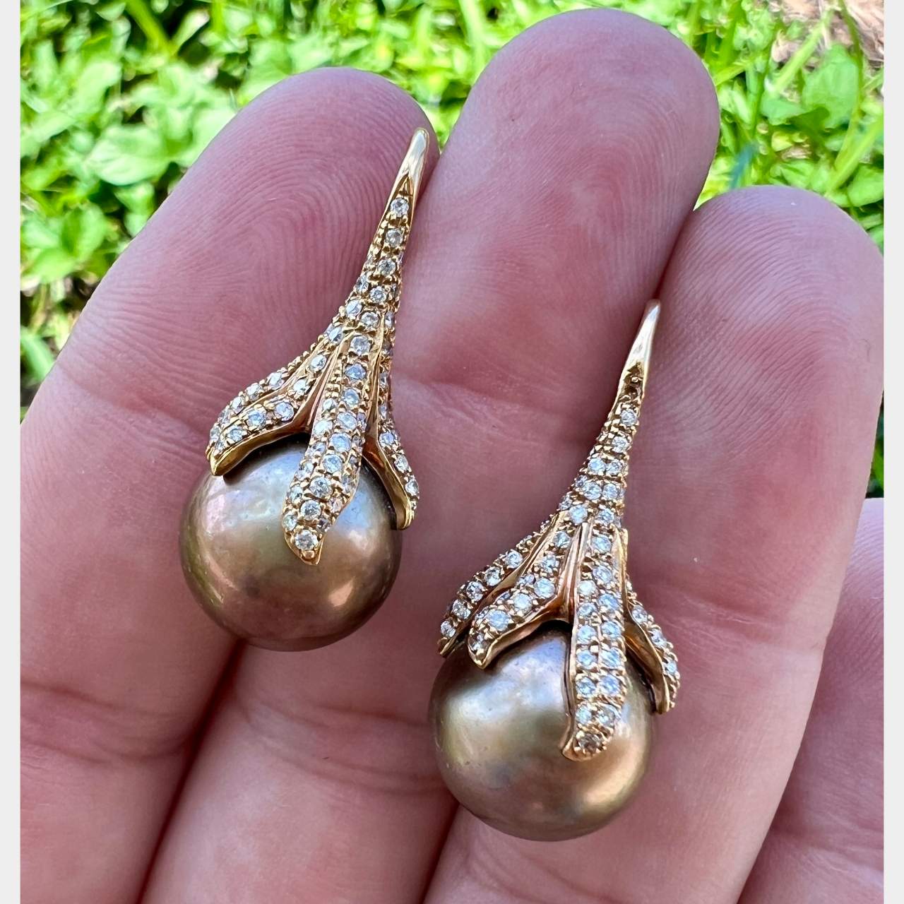 18K Rose Gold South Seal Pearl & Diamond Earrings