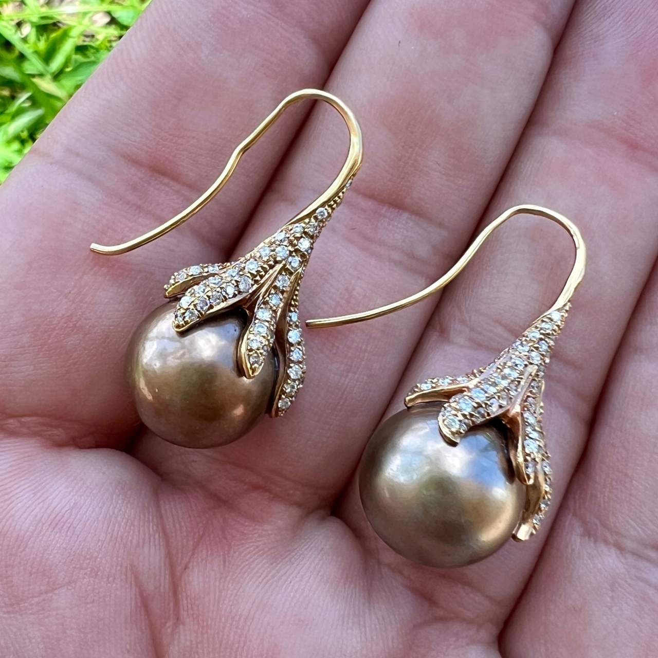 18K Rose Gold South Seal Pearl & Diamond Earrings