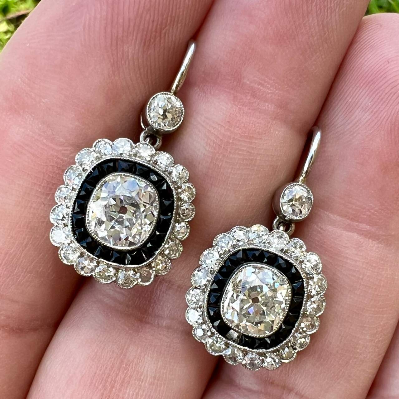 Platinum 4.80 Ct. Diamond & Onyx Earrings
