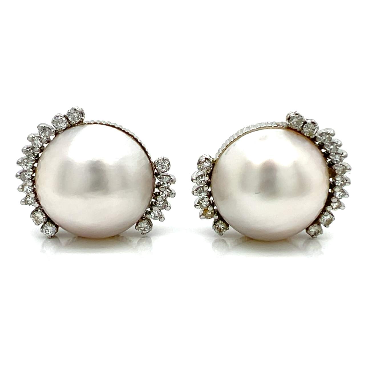 1960’s Platinum Mabe Pearl & Diamond Earrings