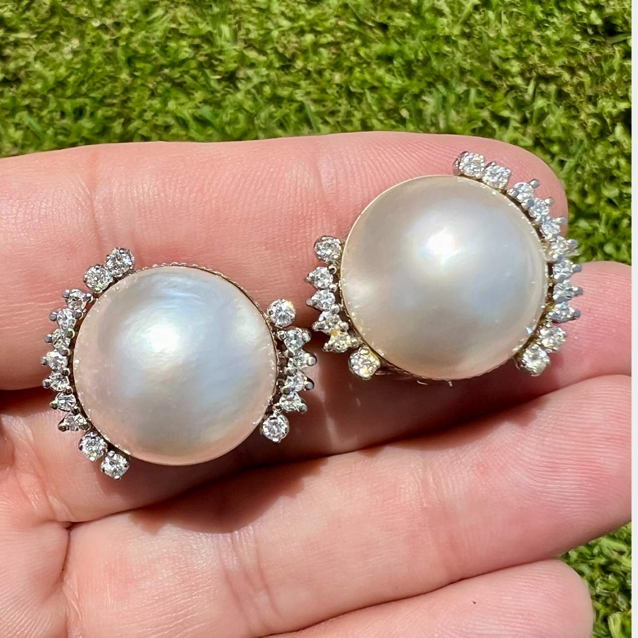 1960’s Platinum Mabe Pearl & Diamond Earrings