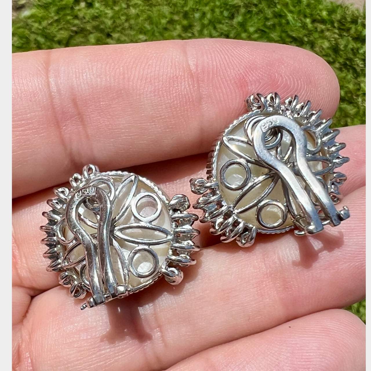 1960’s Platinum Mabe Pearl & Diamond Earrings