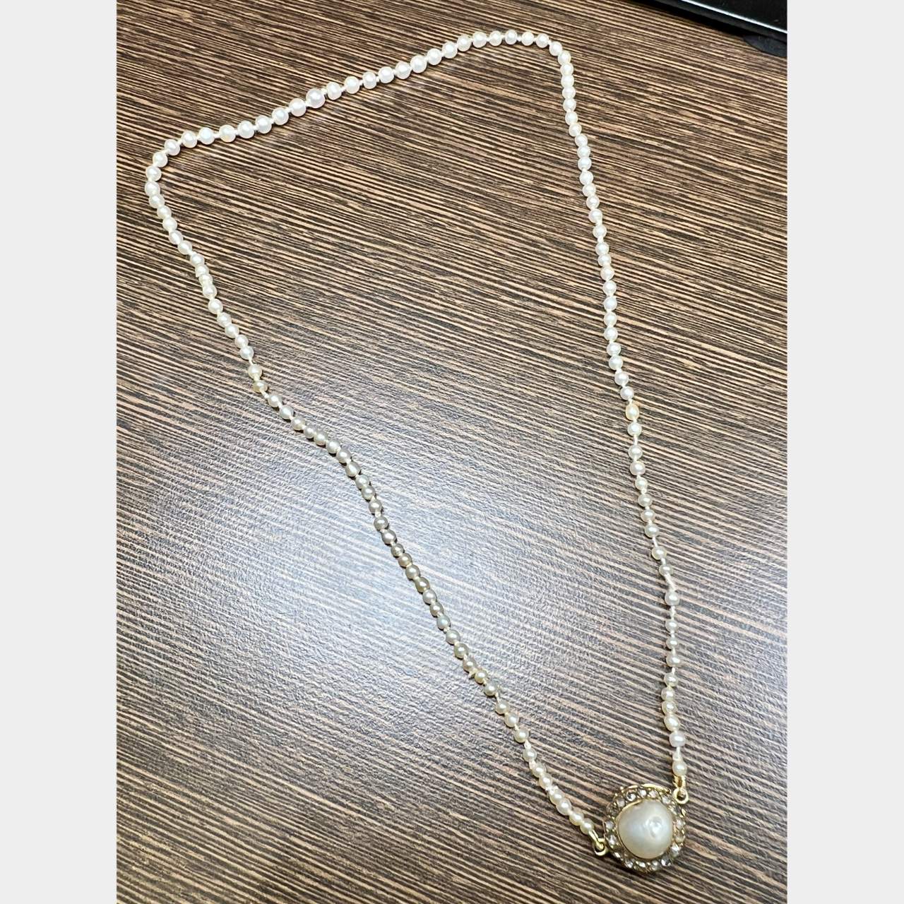Victorian 18K Natural Pearl Necklace & Diamond Clasp