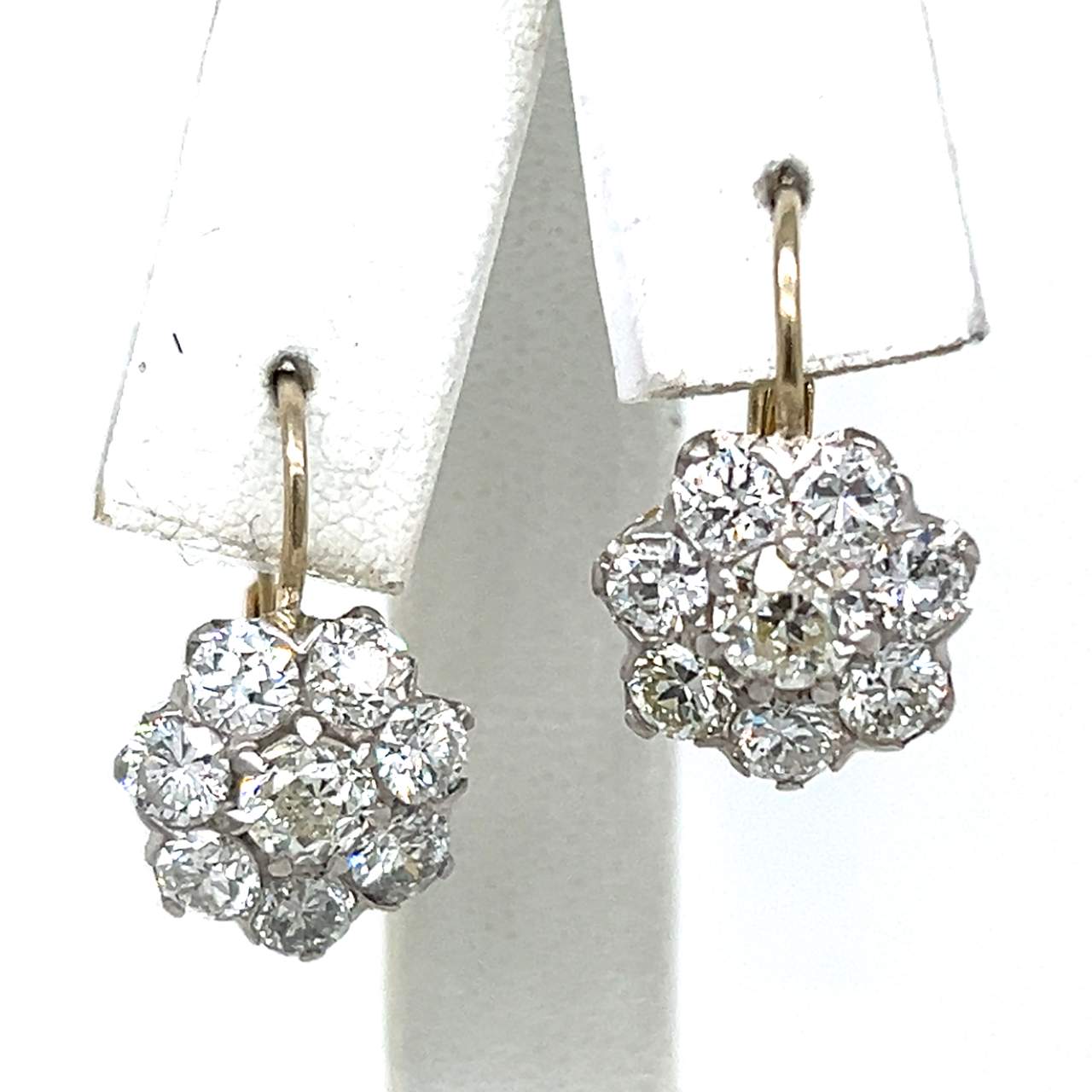 18K Yellow Gold & Platinum 3.20 Ct. Diamond Cluster Earrings