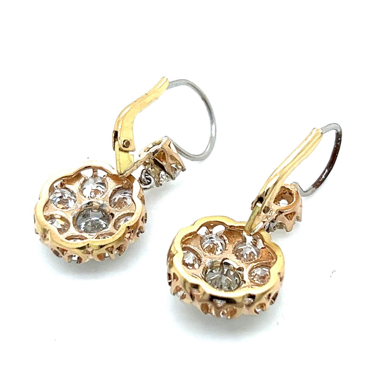 18K Yellow Gold & Platinum 5.30 Ct. Diamond Cluster Earrings