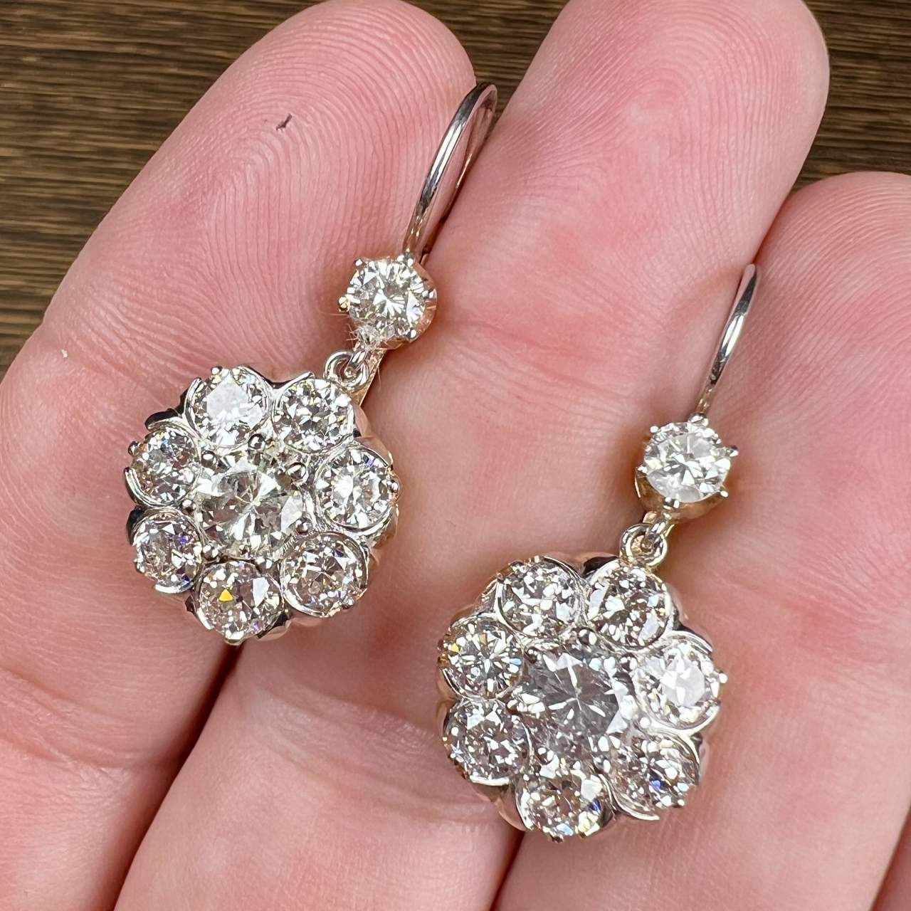 18K Yellow Gold & Platinum 5.30 Ct. Diamond Cluster Earrings