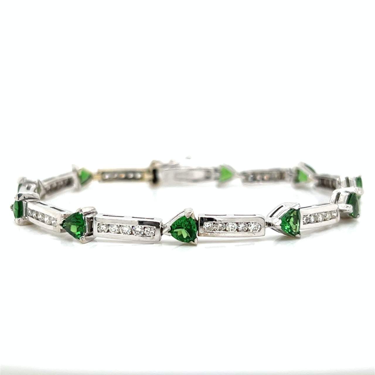 14K White Gold Tsavorite Garnet & Diamond Bracelet