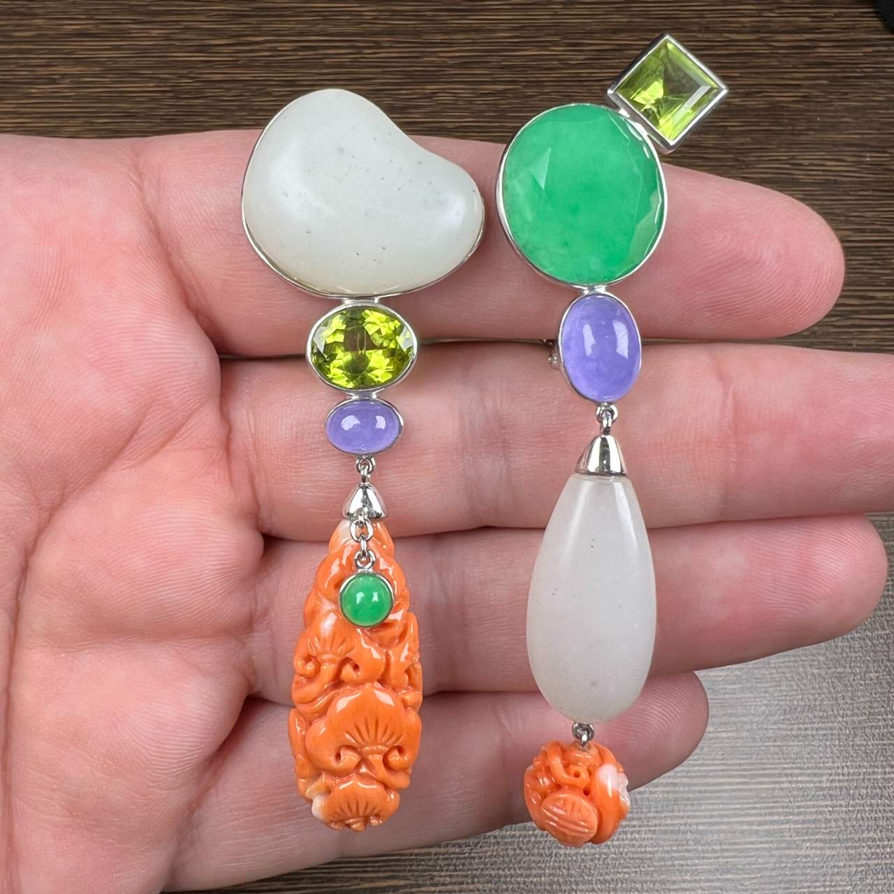 18K Coral & Peridot Earrings
