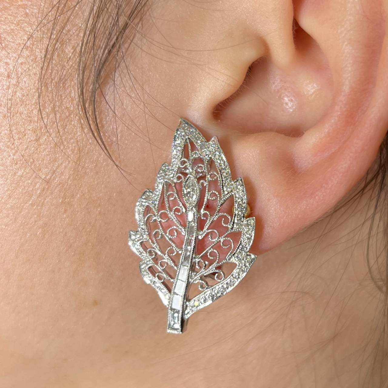 18K White Gold 2.00 Ct. Diamond Leaf Earrings