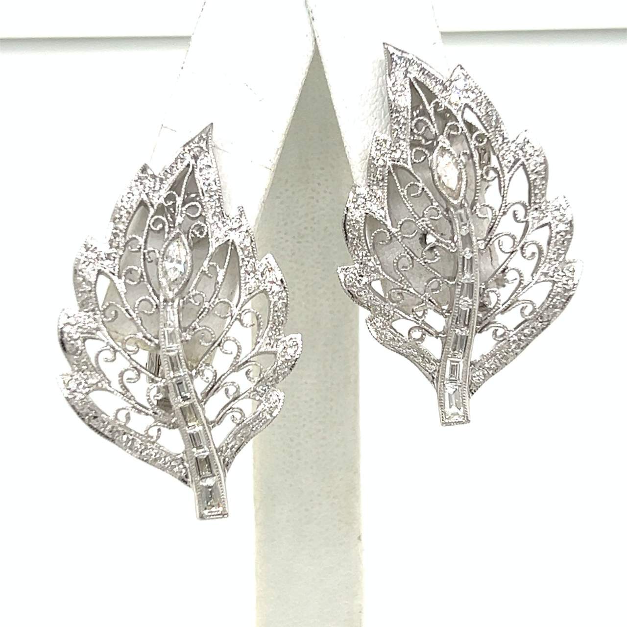 18K White Gold 2.00 Ct. Diamond Leaf Earrings