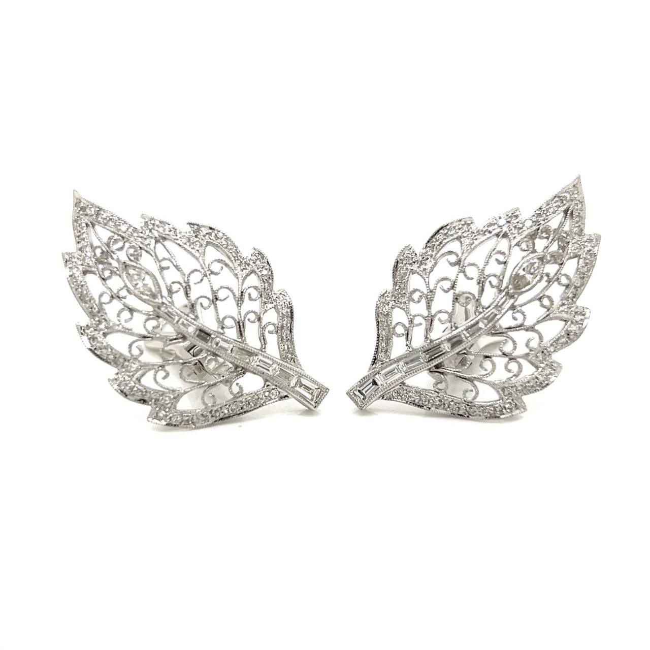 18K White Gold 2.00 Ct. Diamond Leaf Earrings
