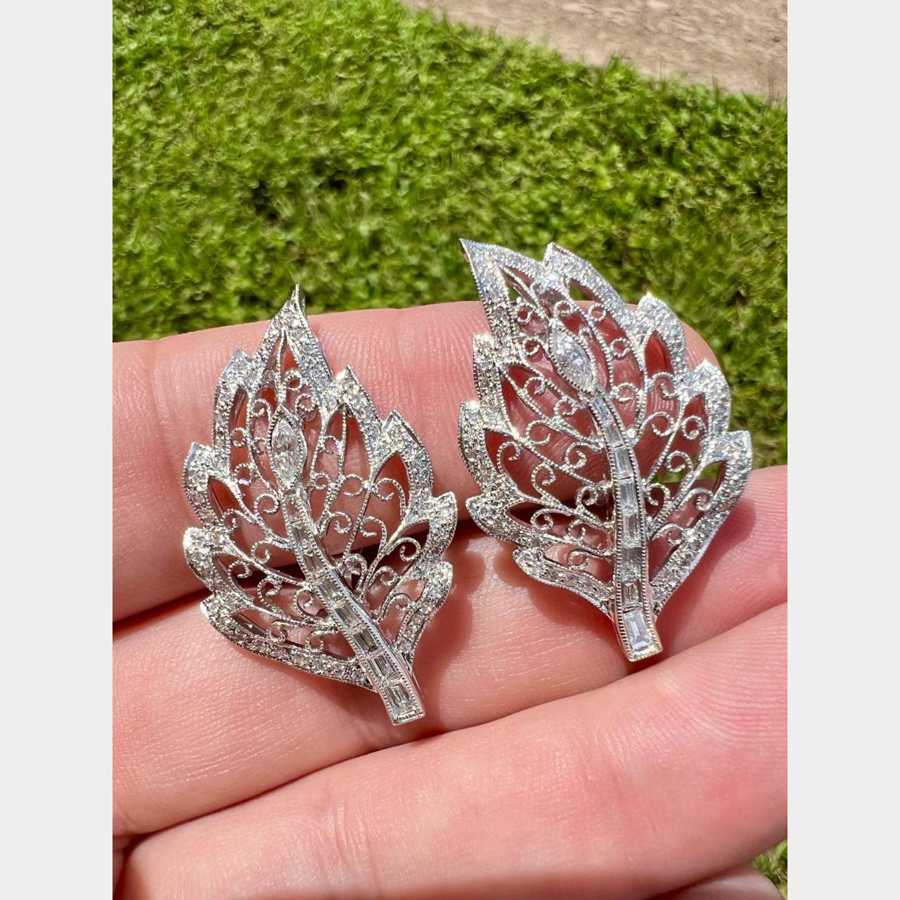 18K White Gold 2.00 Ct. Diamond Leaf Earrings