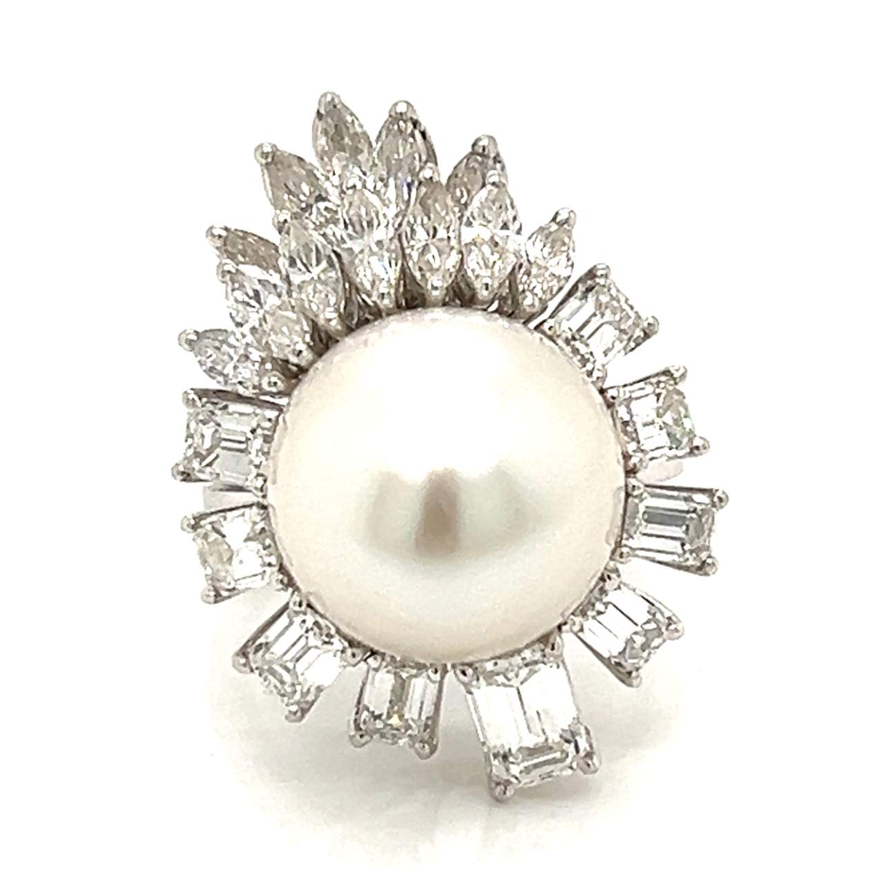 18K White Gold LFG Certified South Sea Pearl & Diamond Ring