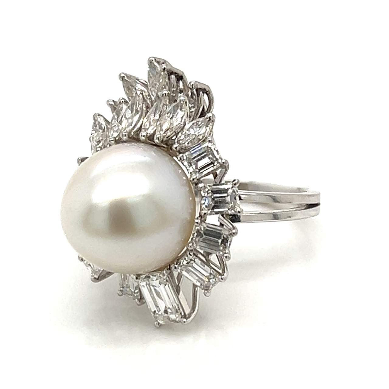 18K White Gold LFG Certified South Sea Pearl & Diamond Ring