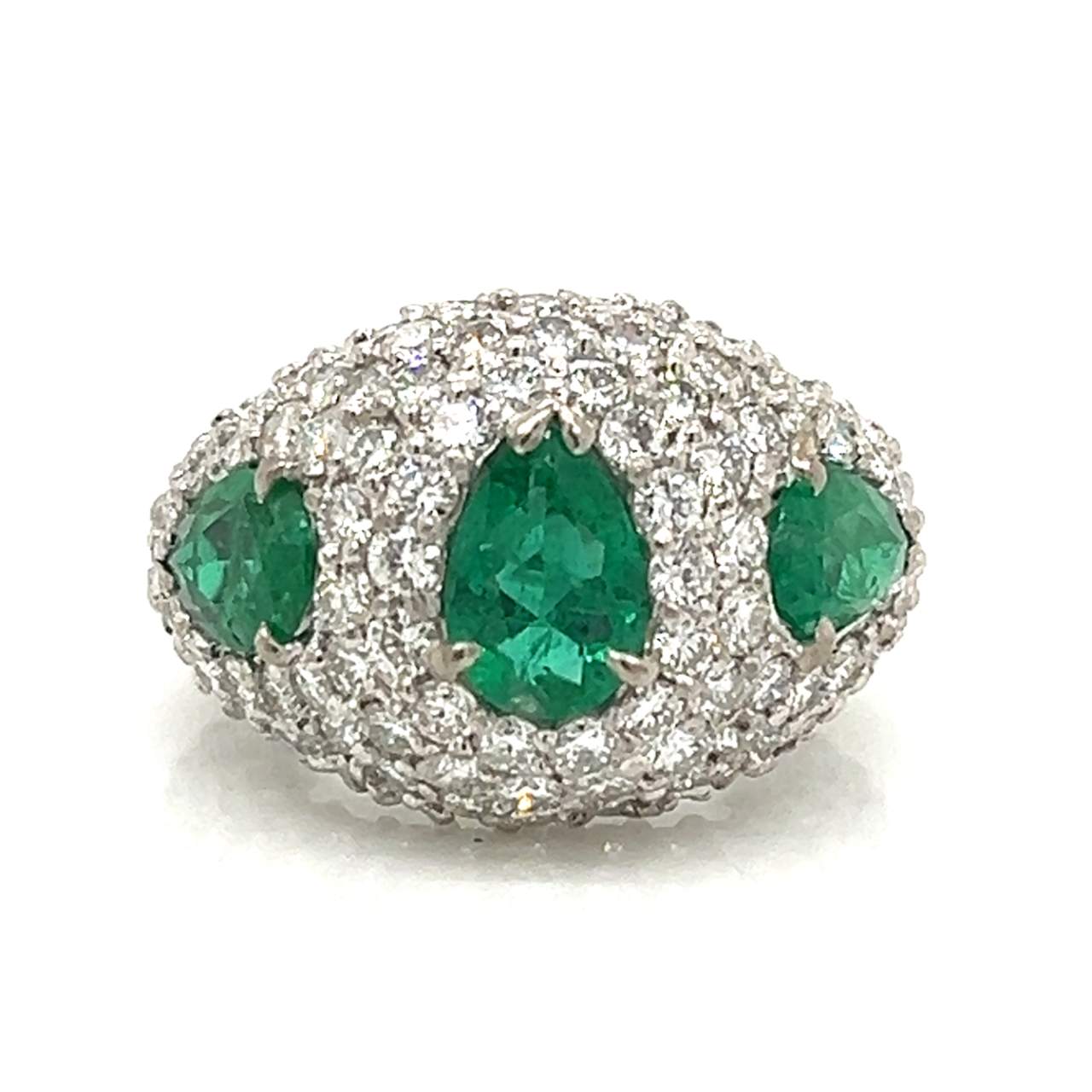 18K White Gold Emerald & Diamond Cocktail Ring