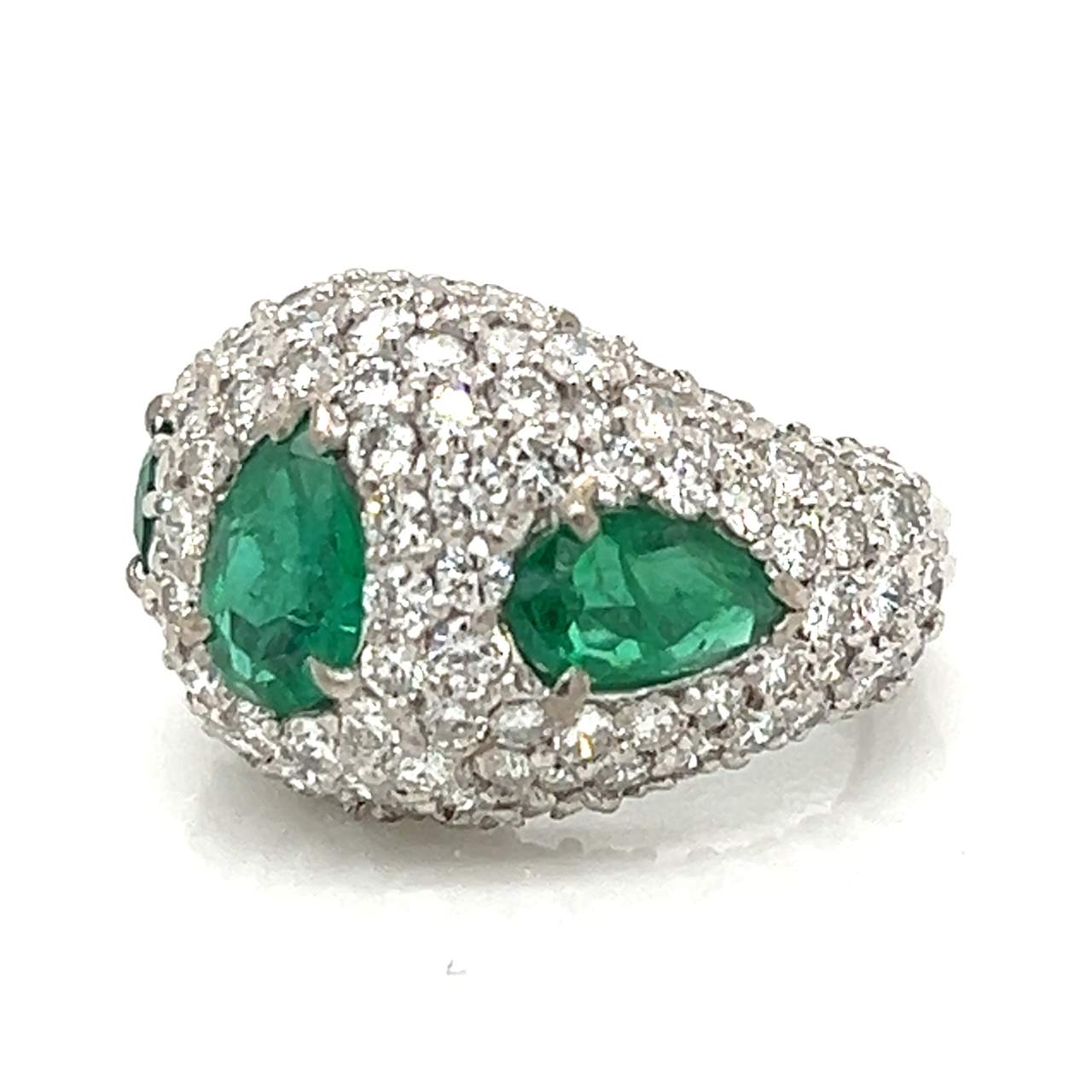 18K White Gold Emerald & Diamond Cocktail Ring