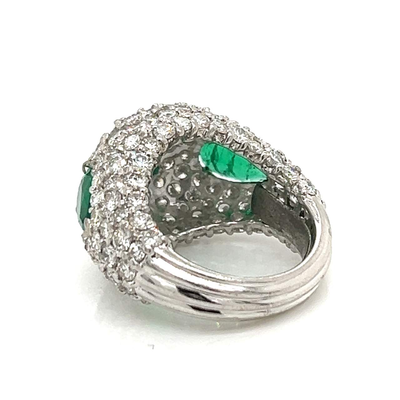 18K White Gold Emerald & Diamond Cocktail Ring