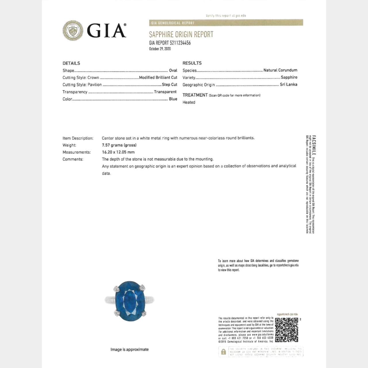 18K White Gold GIA Certified Ceylon Sapphire & Diamond Ring