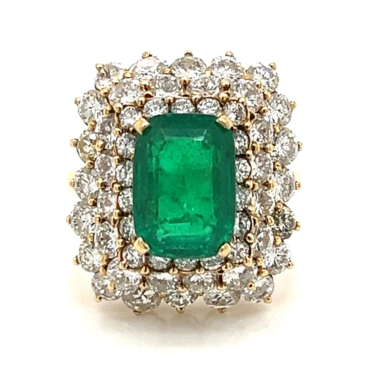 18K Yellow Gold Colombian Emerald & Diamond Ring