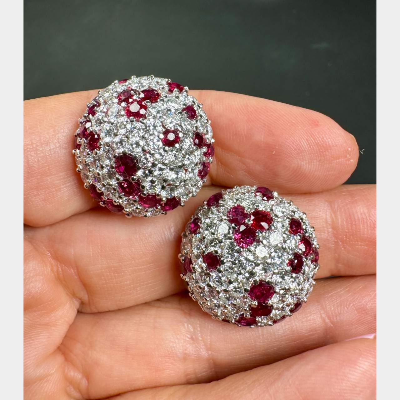 18K White Gold Burma Ruby & Diamond Earrings