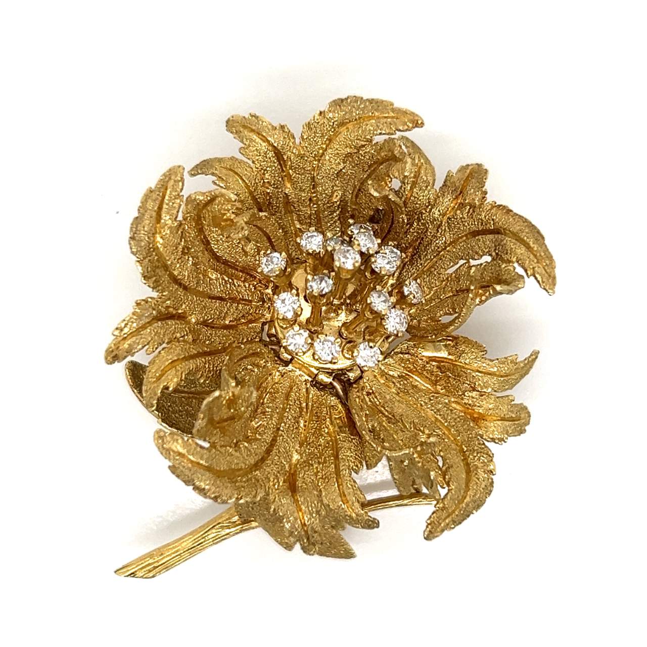 18K Yellow Gold 0.80 Ct. Diamond Flower Brooch