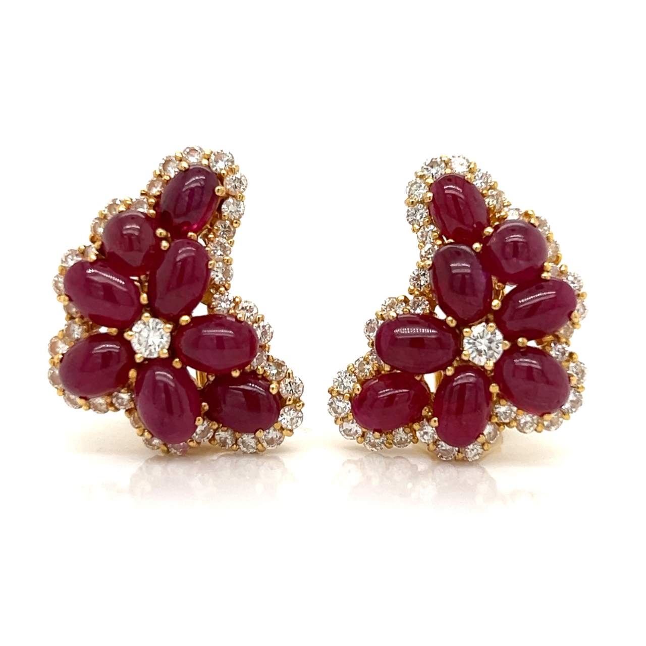 18K Yellow Gold Ruby & Diamond Earrings