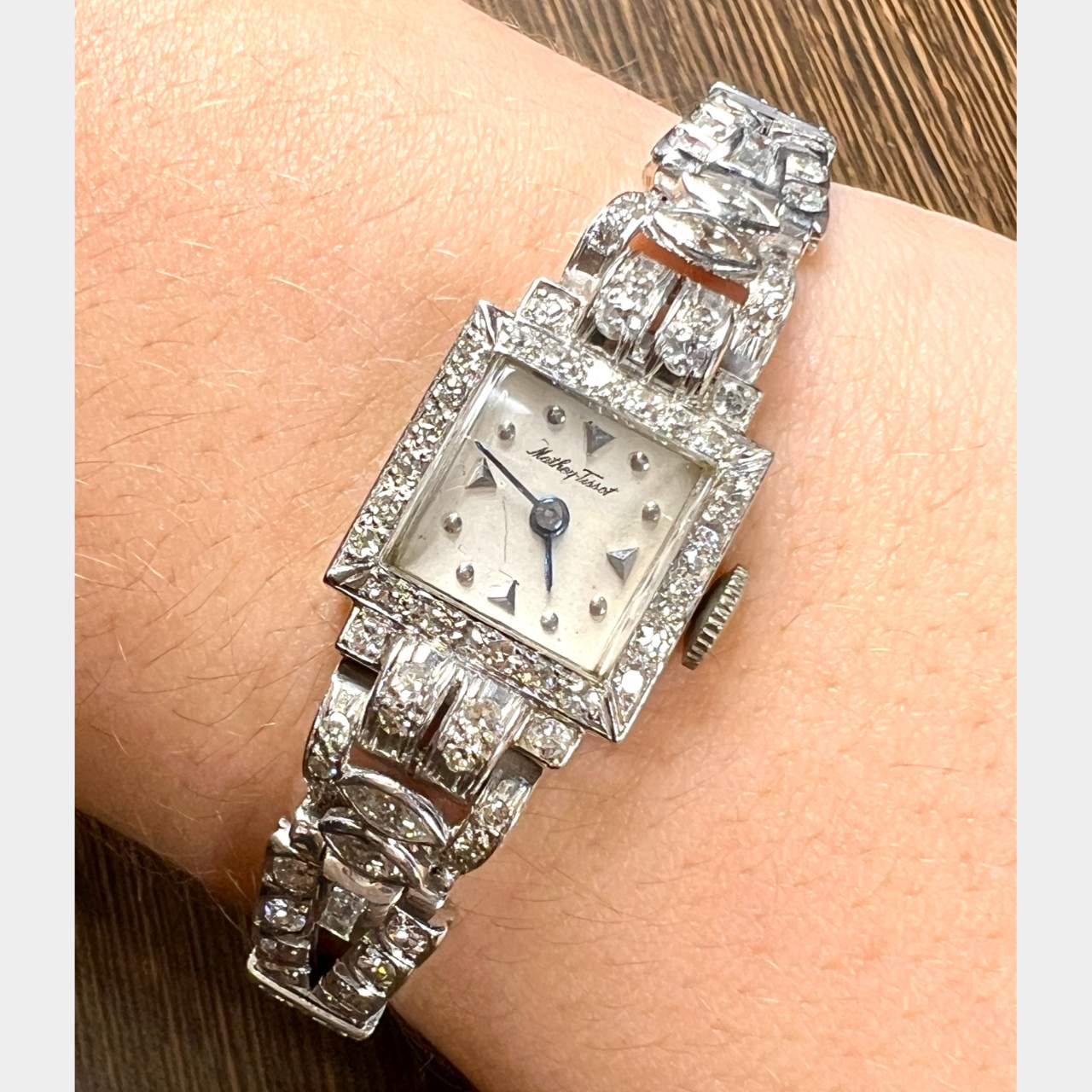 MATHEY-TISSOT Art Deco Platinum Diamond Ladies Cocktail Watch
