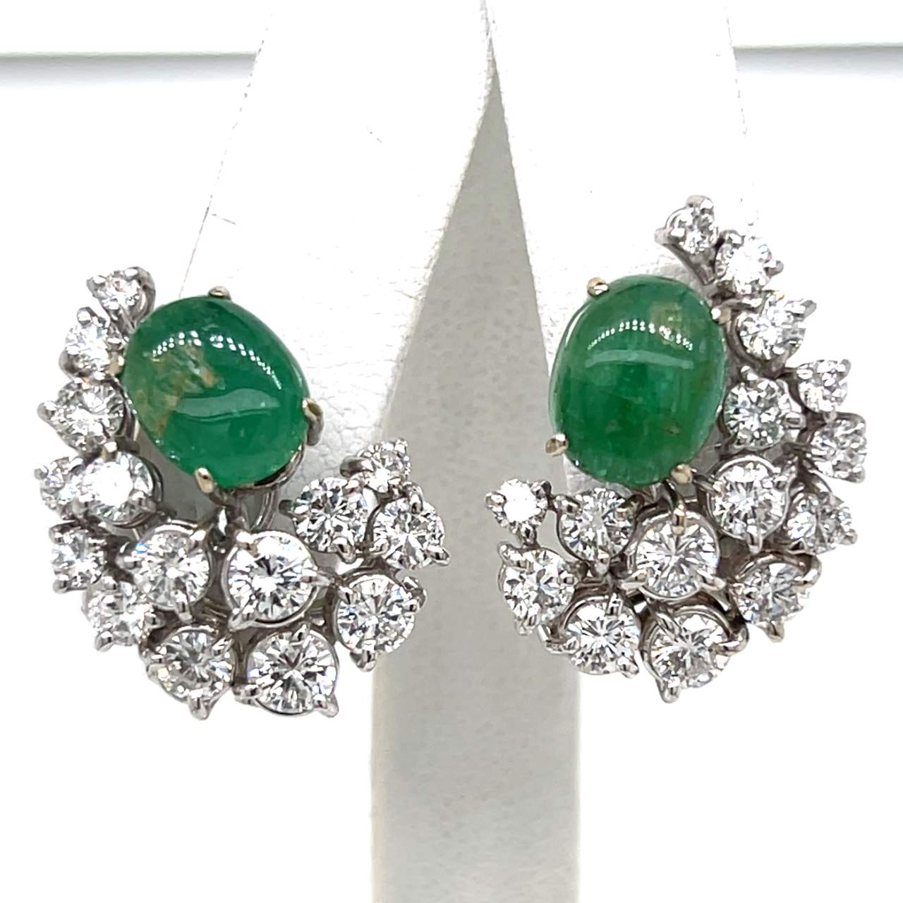 18K White Gold Emerald & Diamond Earrings