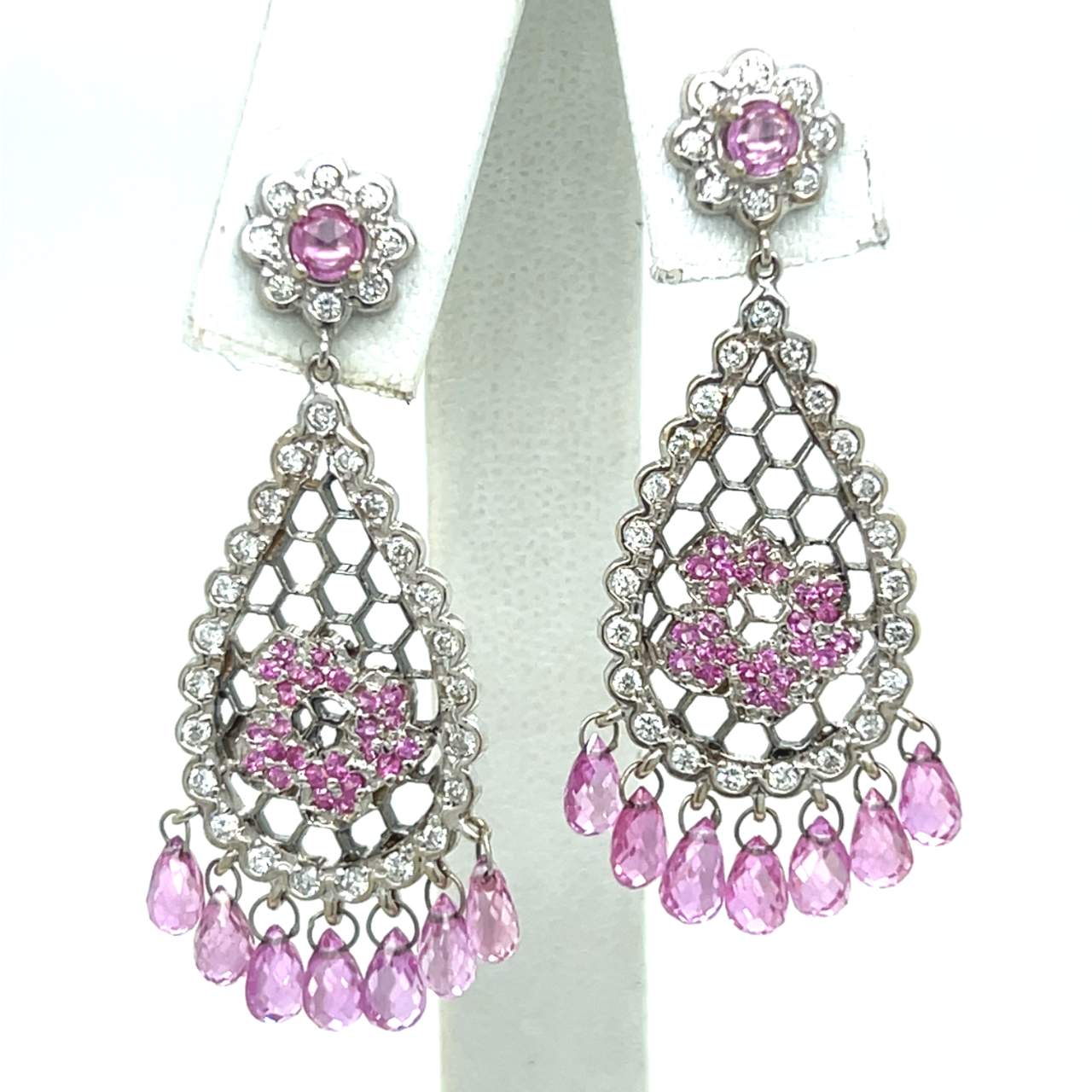 18K White Gold Pink Tourmaline & Diamond Earrings