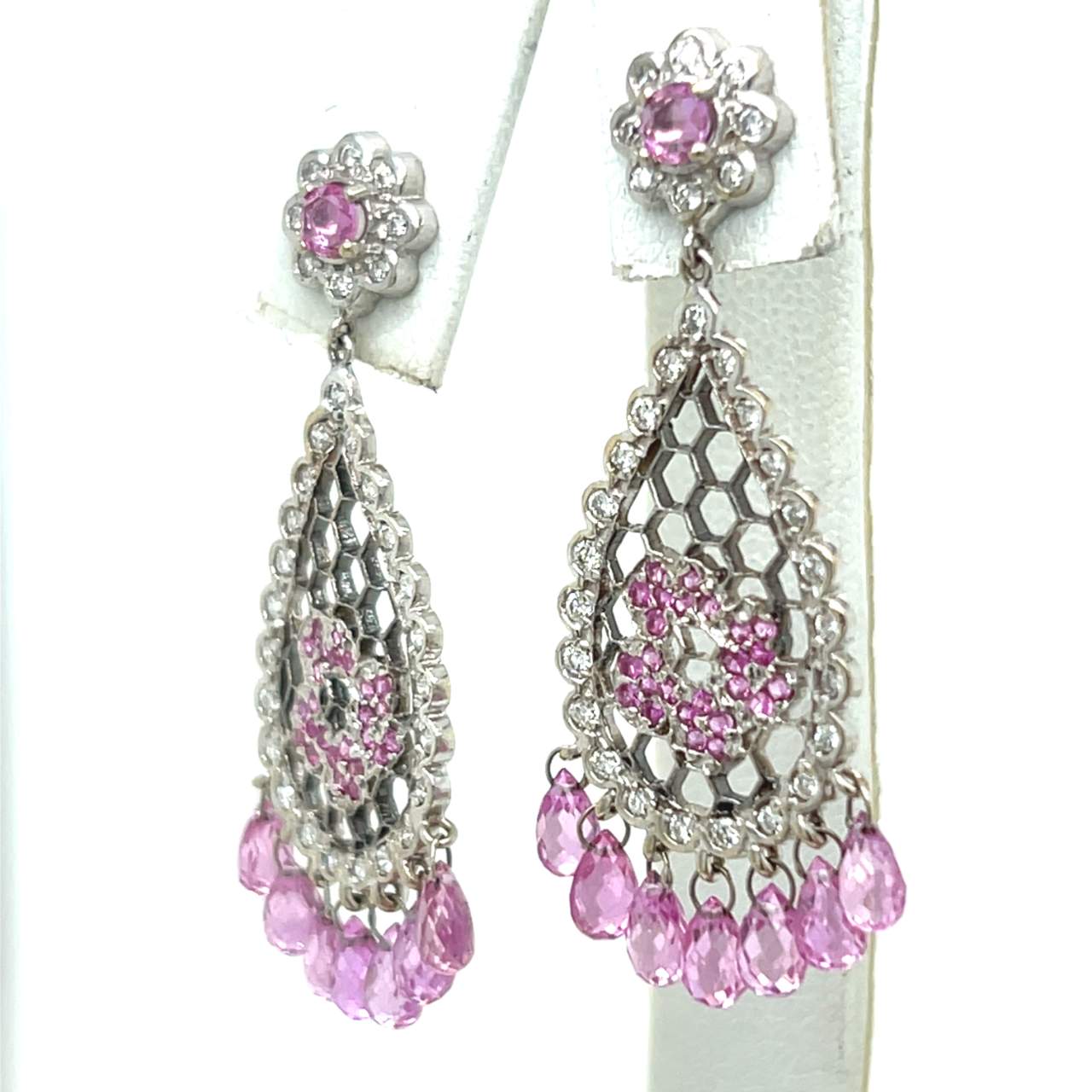 18K White Gold Pink Tourmaline & Diamond Earrings