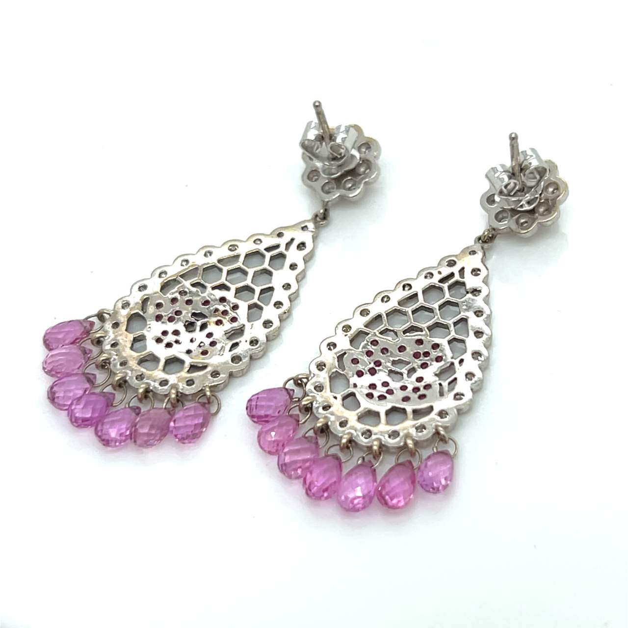 18K White Gold Pink Tourmaline & Diamond Earrings