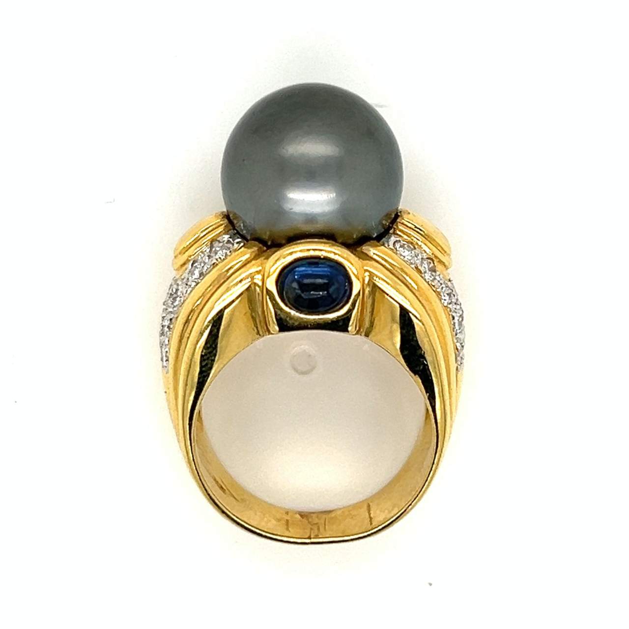 18K Yellow Gold South Sea Pearl, Sapphire, & Diamond Ring