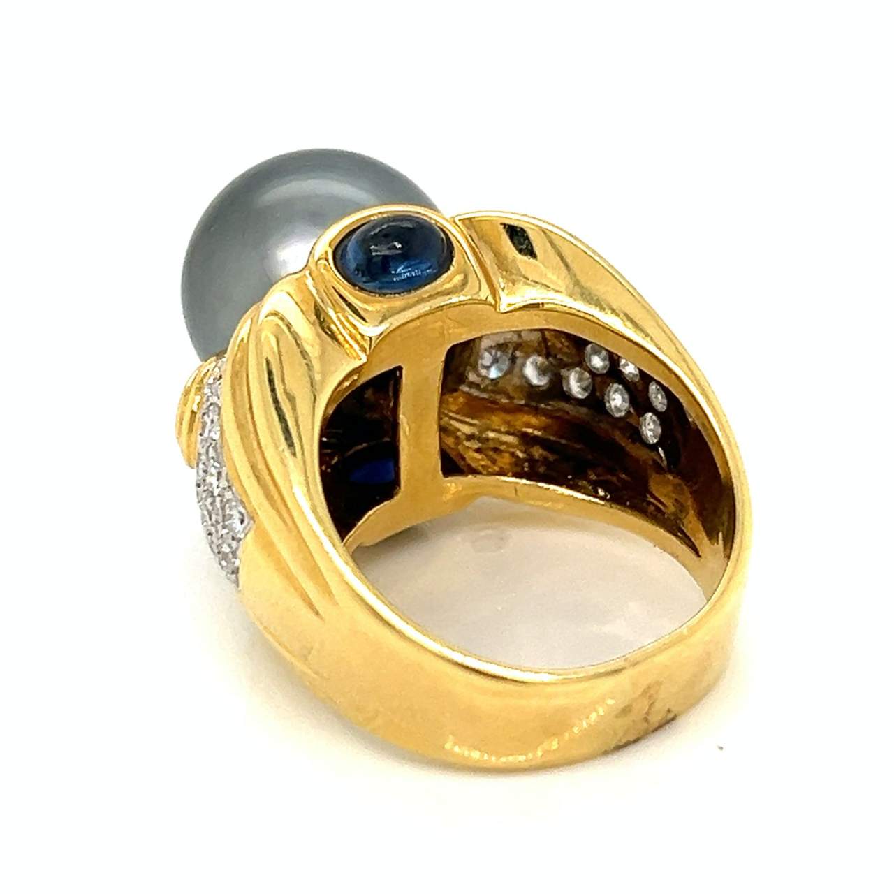 18K Yellow Gold South Sea Pearl, Sapphire, & Diamond Ring