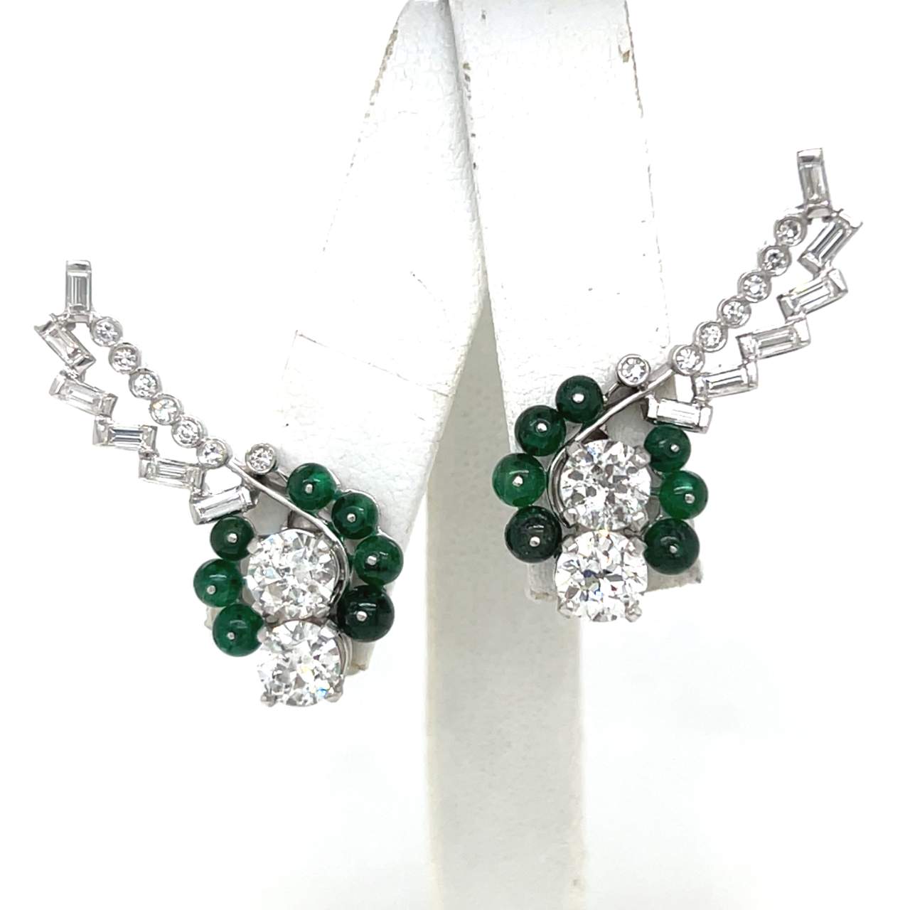Art Deco Platinum Diamond & Emerald Earrings