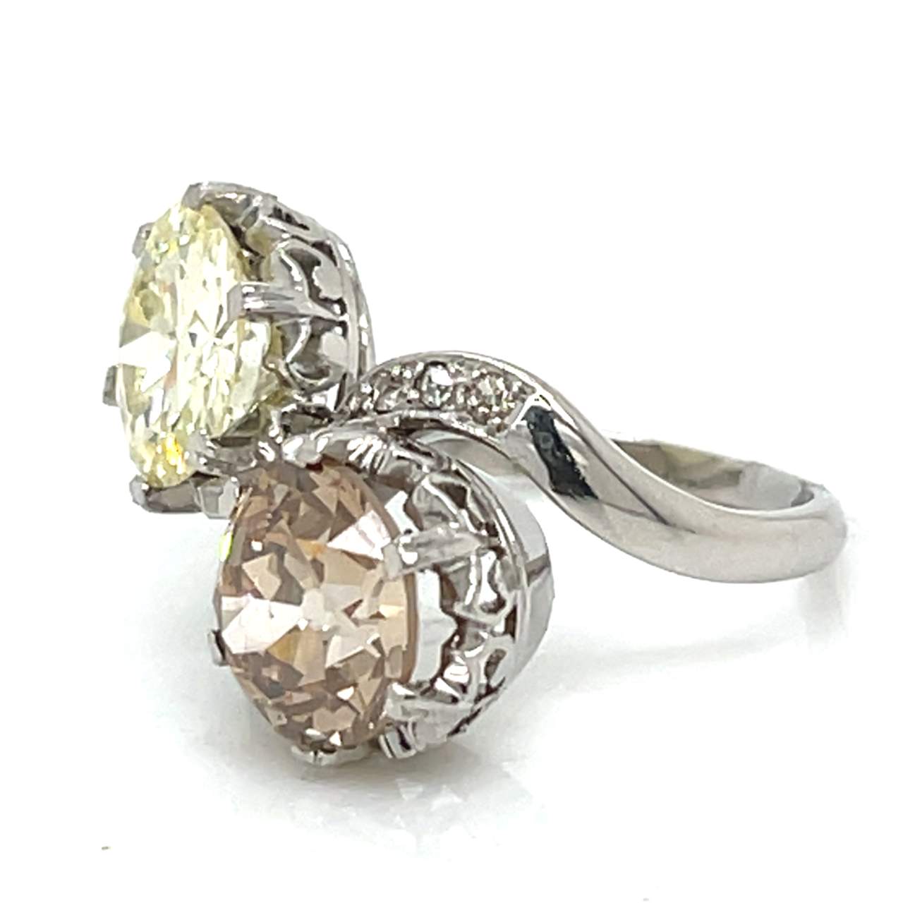 Art Deco Platinum Fancy Yellow & Fancy Brown Diamond Ring - Image 2