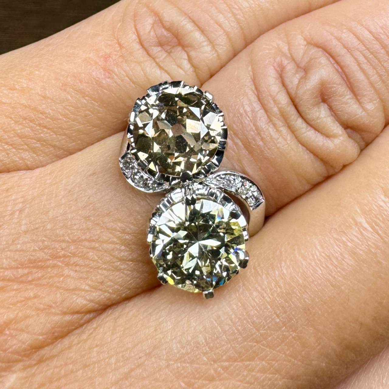 Art Deco Platinum Fancy Yellow & Fancy Brown Diamond Ring - Image 4