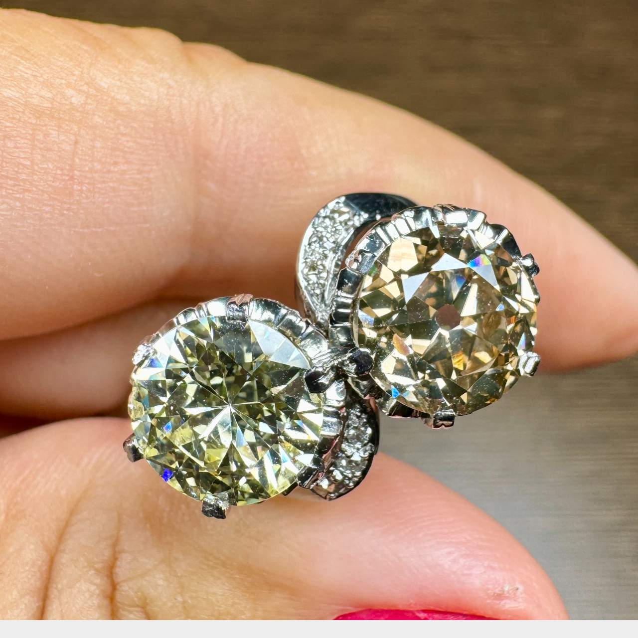 Art Deco Platinum Fancy Yellow & Fancy Brown Diamond Ring - Image 5