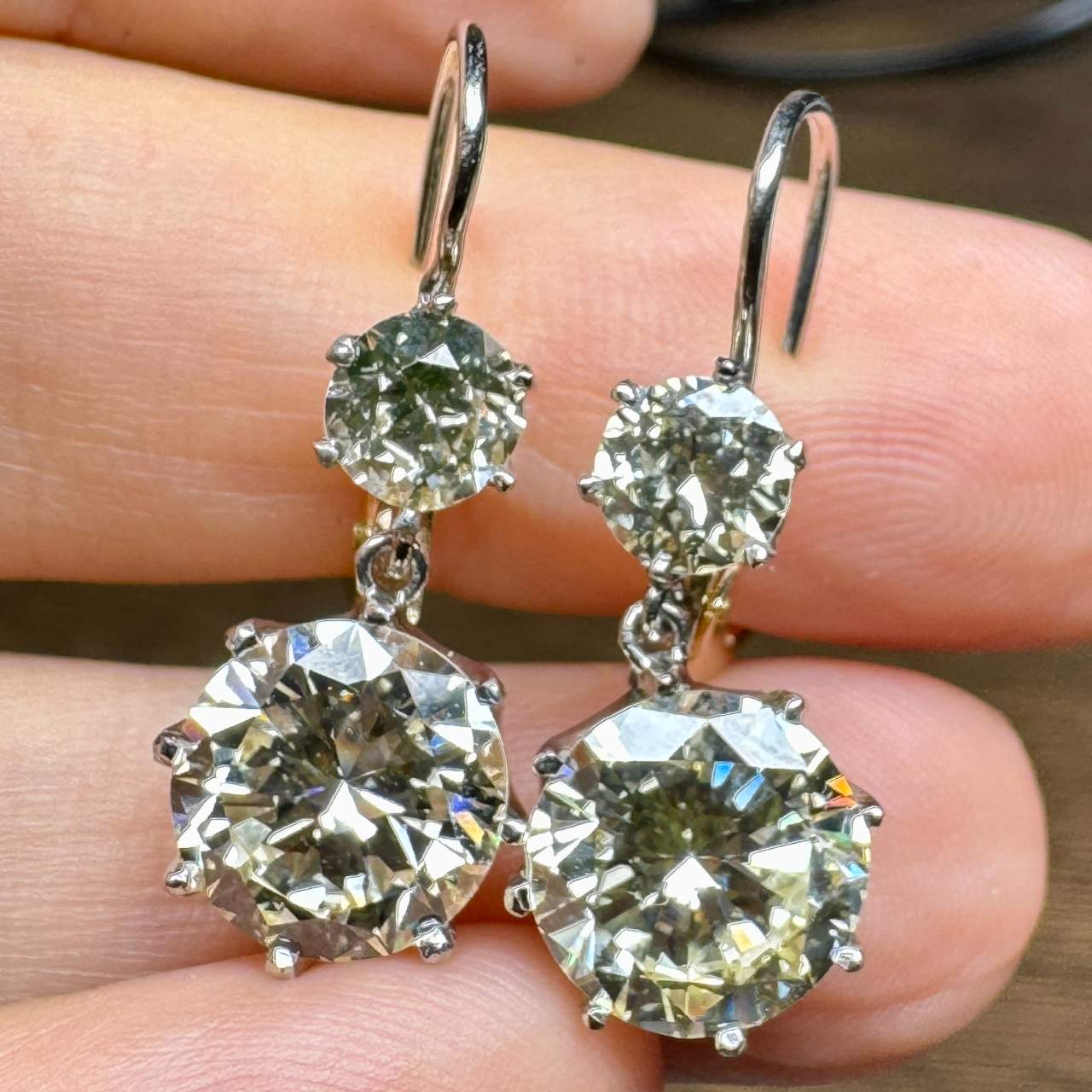 Art Deco Platinum & 18K Yellow Gold 7.91 Ct. Diamond Earrings