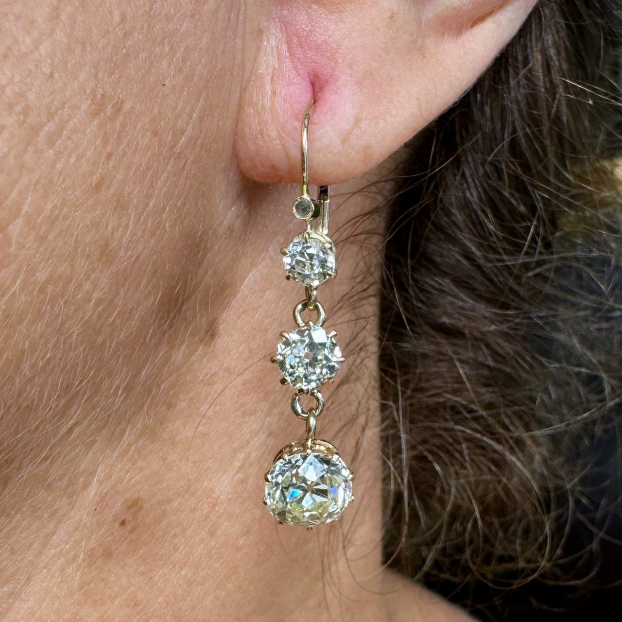 Victorian 18K Yellow Gold 7.82 Ct. Diamond Earrings