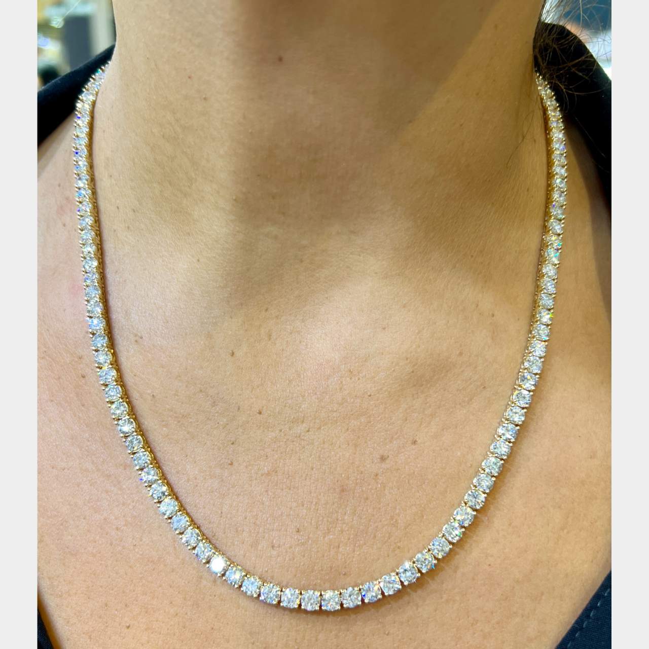 14K Yellow Gold 32.00 Ct. Diamond Tennis Necklace