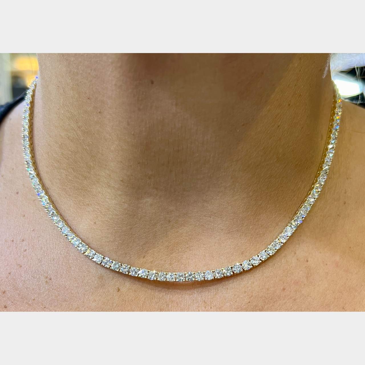 14K Yellow Gold 15.25 Ct. Diamond Tennis Necklace