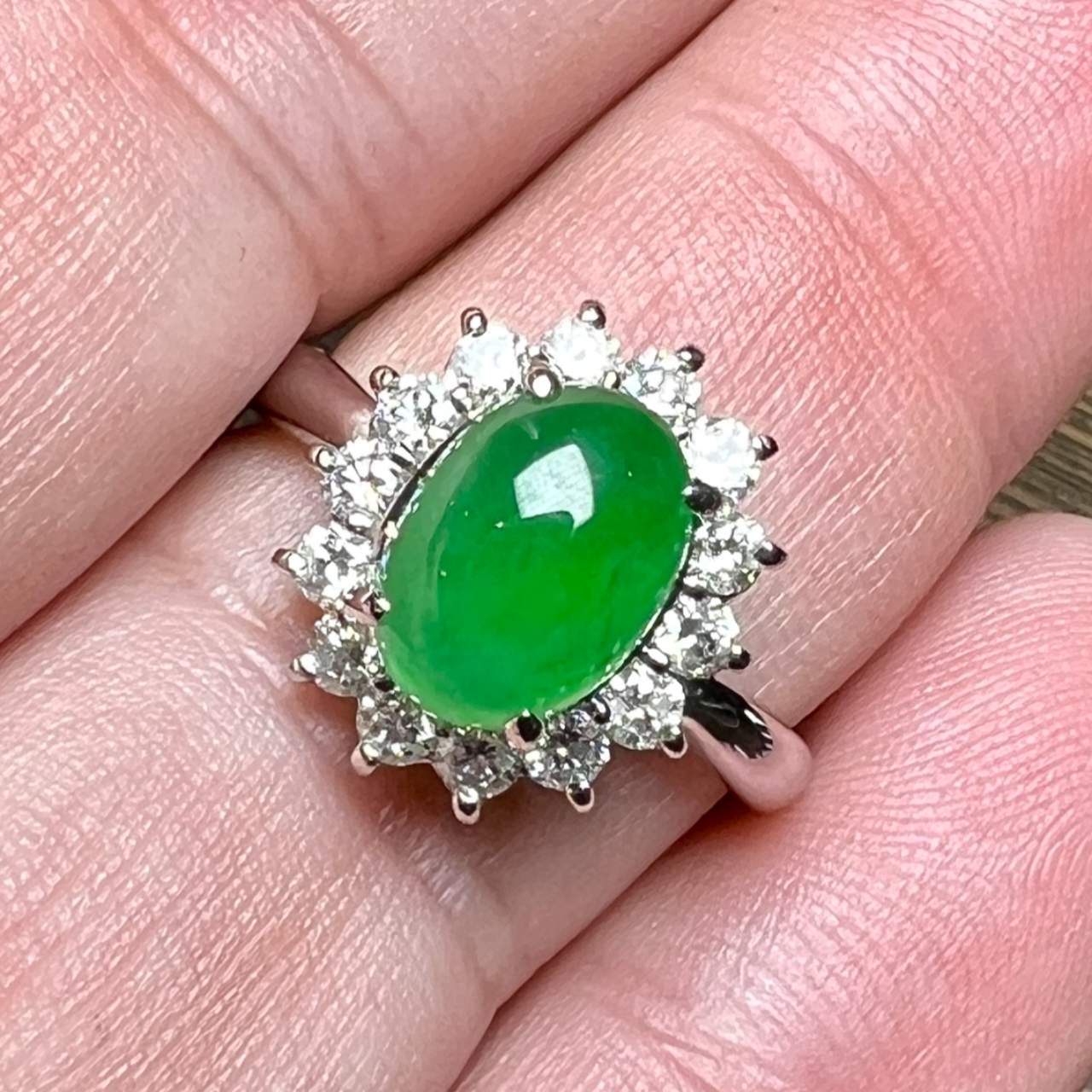 Platinum GIA Certified 2.51 Ct. Jade & Diamond Ring