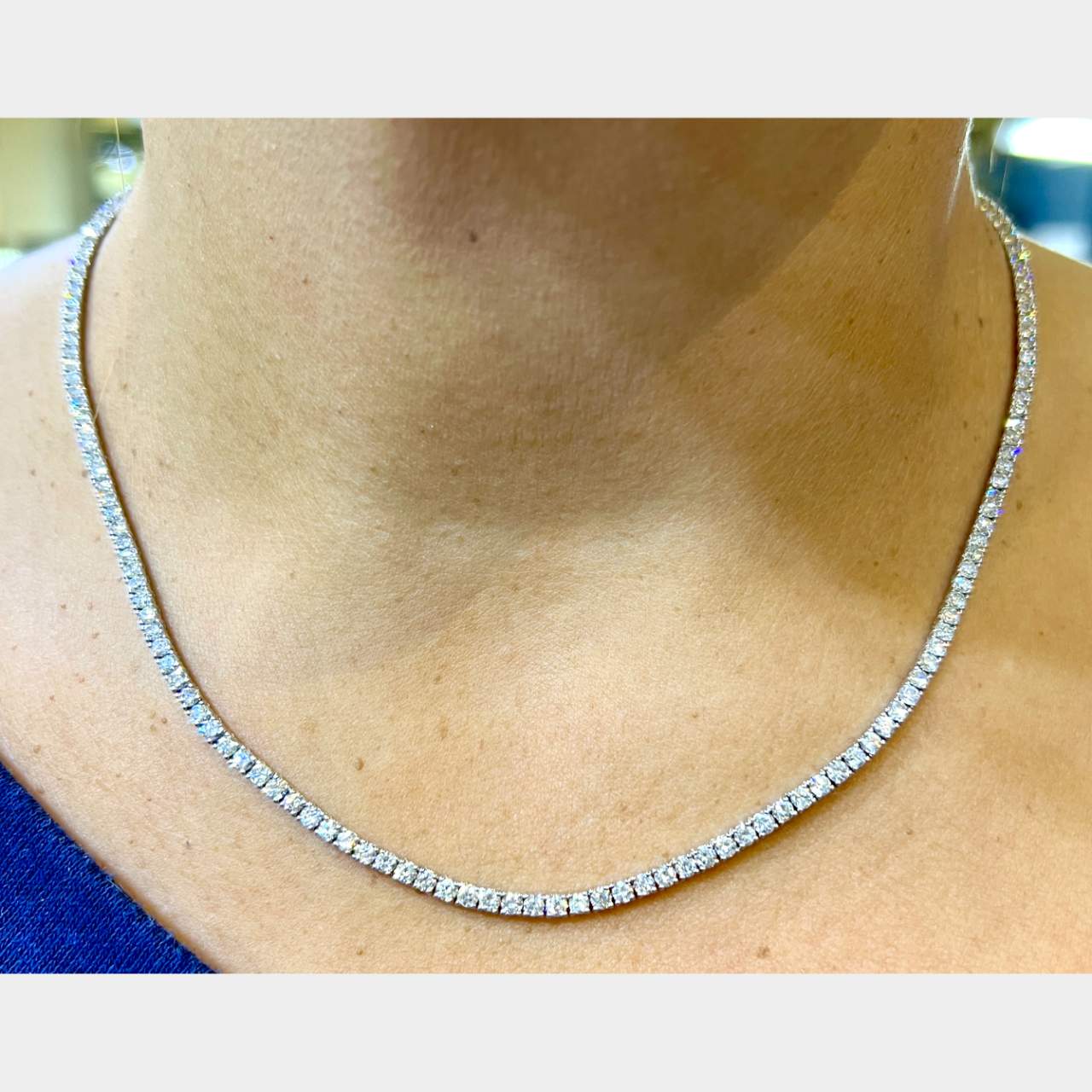 14K White Gold 10.60 Ct. Diamond Tennis Necklace