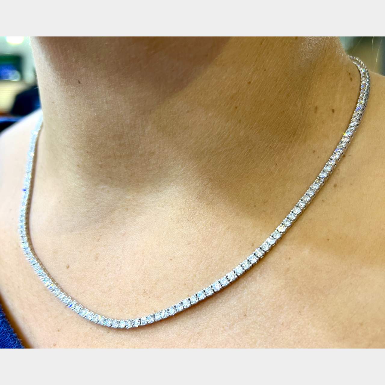 14K White Gold 10.60 Ct. Diamond Tennis Necklace