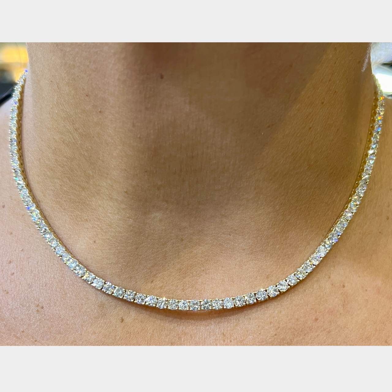 14K Yellow Gold 14.80 Ct. Diamond Tennis Necklace