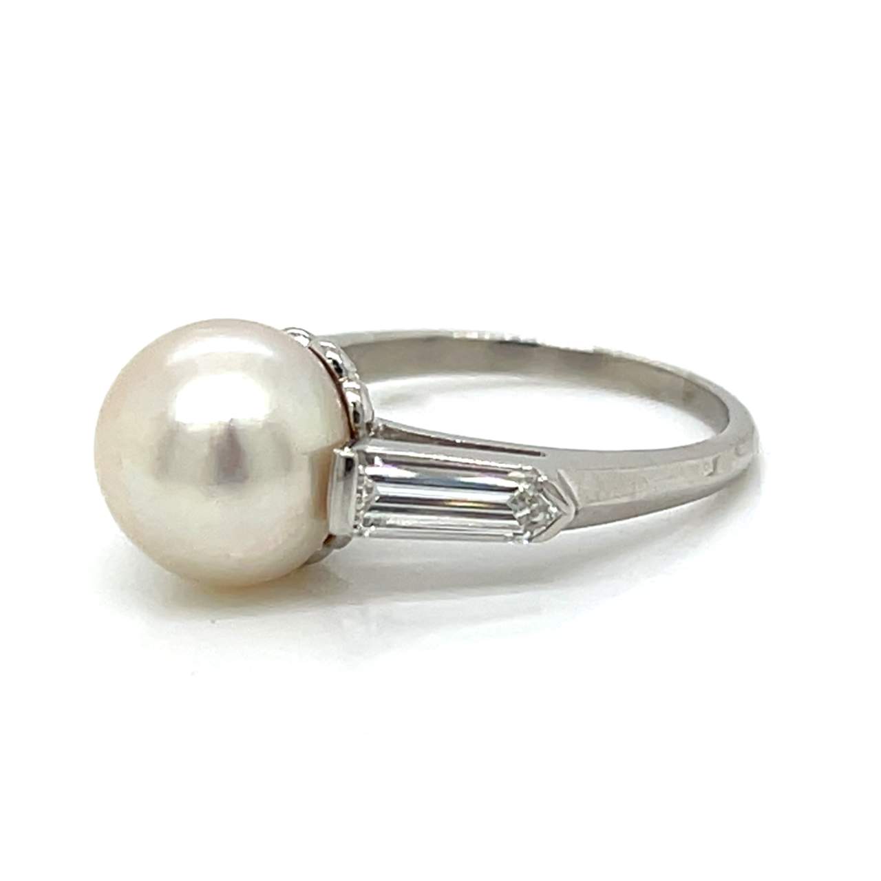 Art Deco Platinum Pearl & Diamond Ring