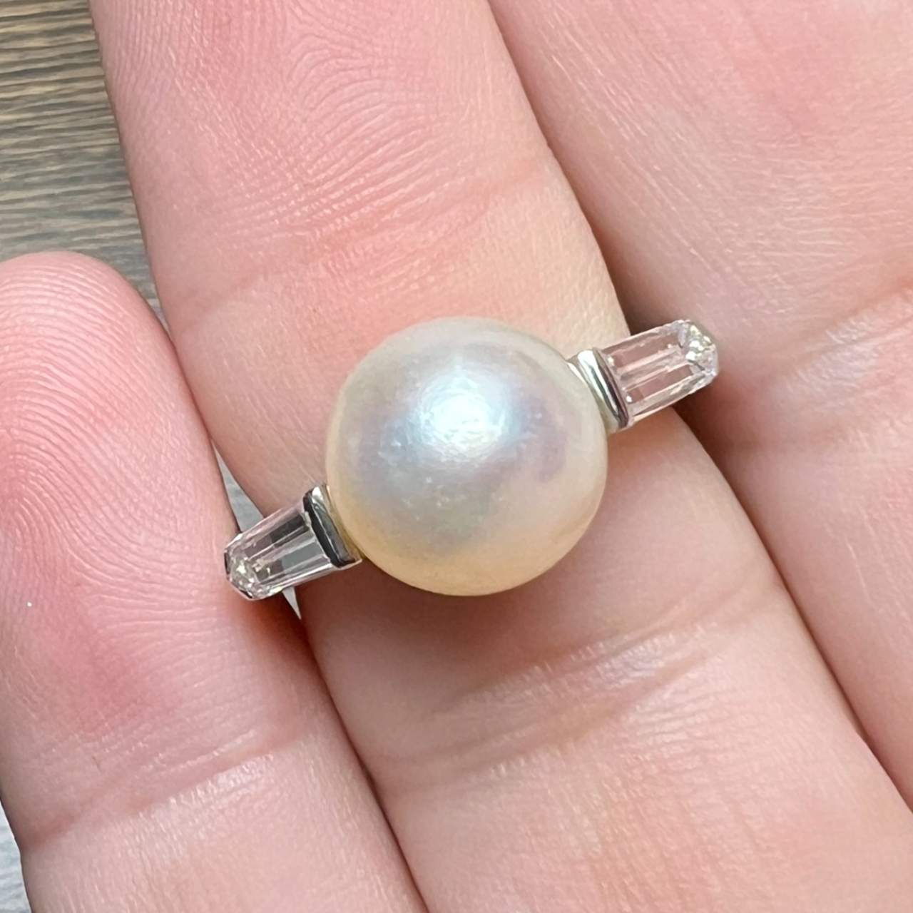 Art Deco Platinum Pearl & Diamond Ring